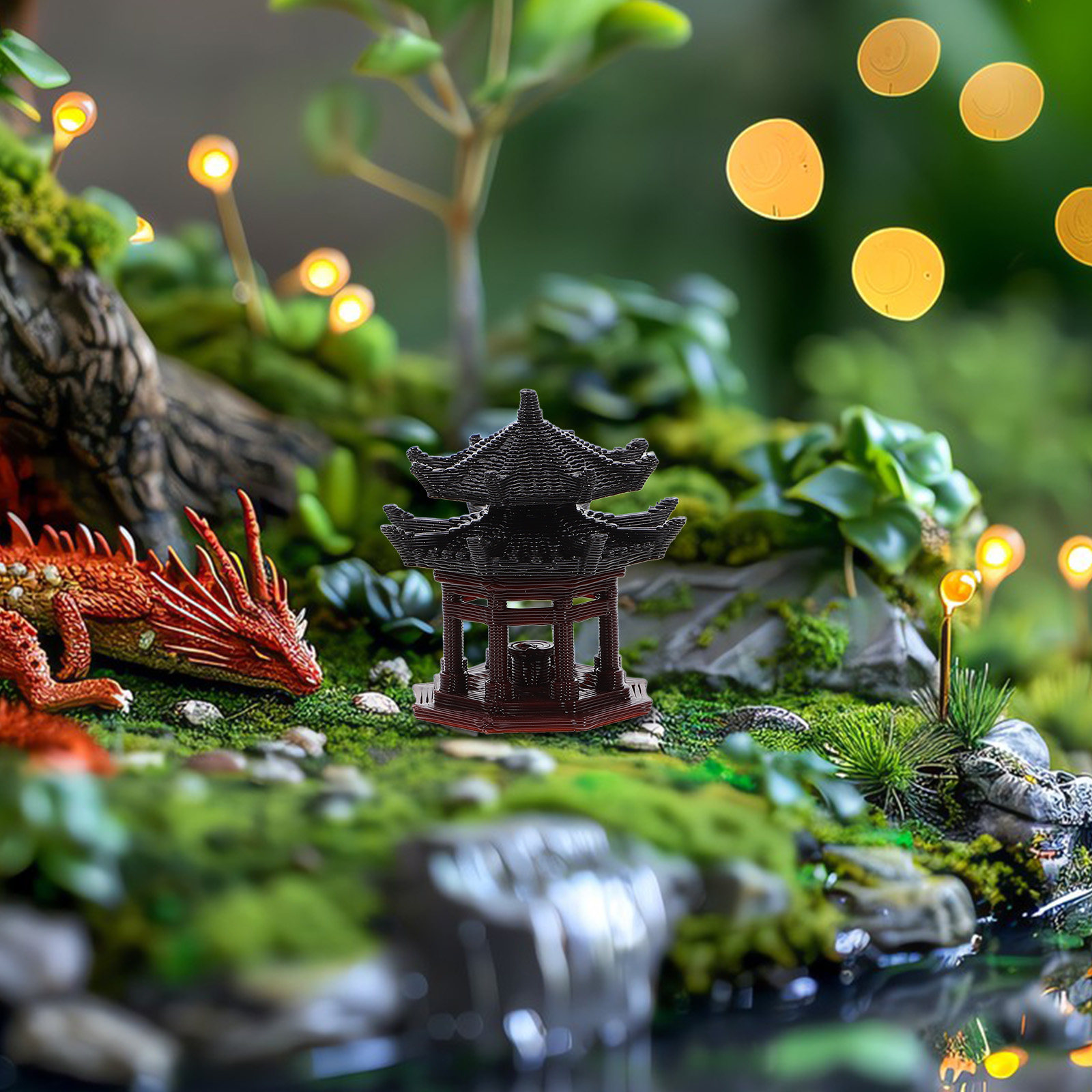 Bonsai Garden Mini - ミニパビリオンの置物、中国風盆栽、水槽や庭の装飾に。プラスチック製の造園用オーナメントで、水槽、バルコニー、庭、禅庭に最適。