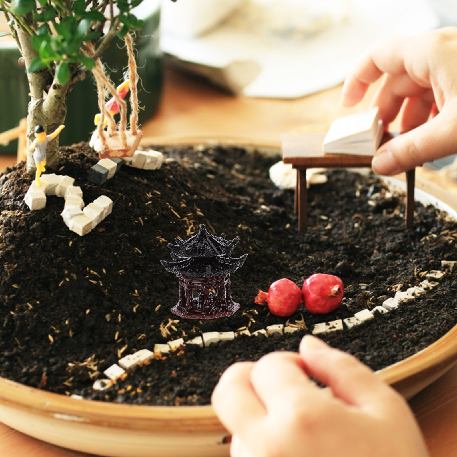 Bonsai Garden Design - 繊細なプラスチック製のパビリオン装飾品。中国風のパビリオンデザインで、水槽、観賞魚用の水族館、盆栽、禅庭、ミニチュア庭園、家庭用装飾に最適。