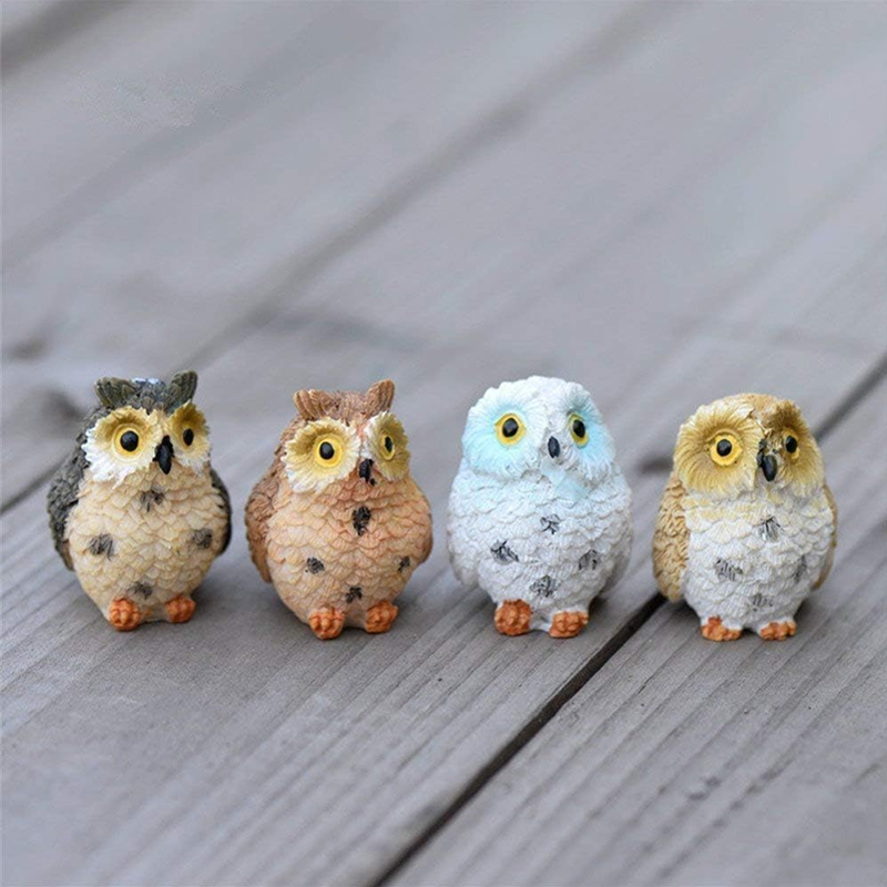 Bonsai Gardenia - 4 個樹脂ミニフクロウミニチュア動物置物 DIY マイクロ風景家庭用植物盆栽妖精の庭の装飾