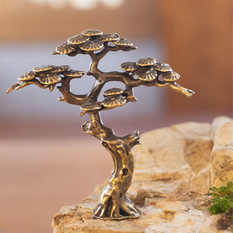 Bonsai Garden Mini - ミニウェルカムパインミニチュア置物銅小さなフェイクツリー装飾盆栽の木の彫像ミニチュア風景装飾