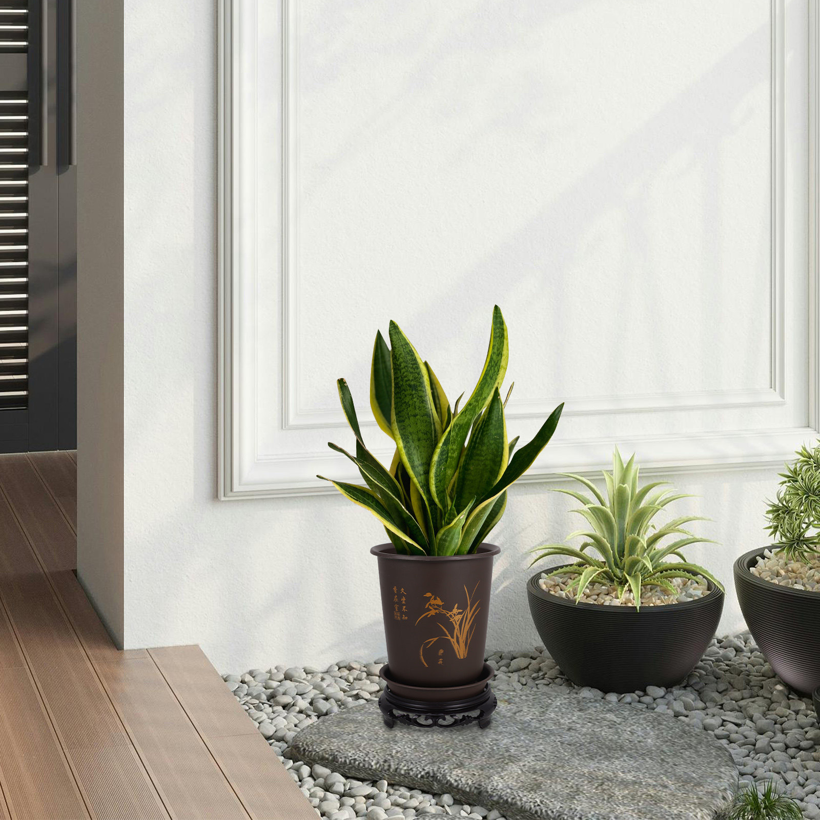 1個入りの蘭の鉢とトレイのセット。ABSプラスチック製で、丸 - Bonsai Garden Design のレビューと価格